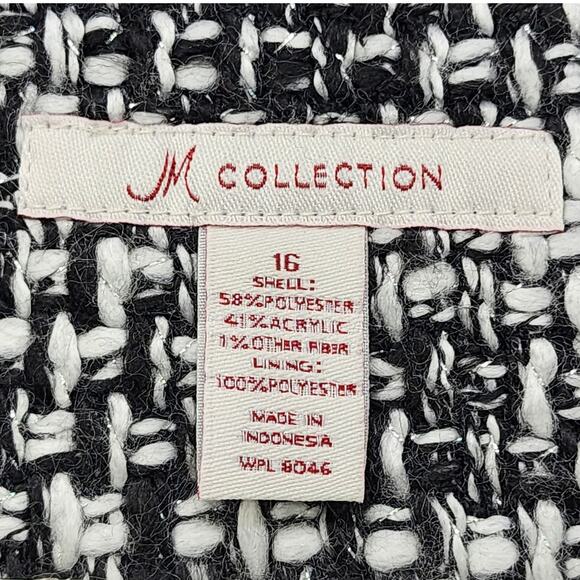 Vintage JM Collection Jacket Womens 16 Black White Tweed Full Zip Collarless - Picture 7 of 13
